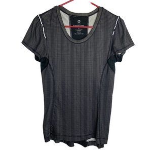 90 Degree Reflex Women Activewear Top XS Black Gray Stripe Reflective Vent Shirt